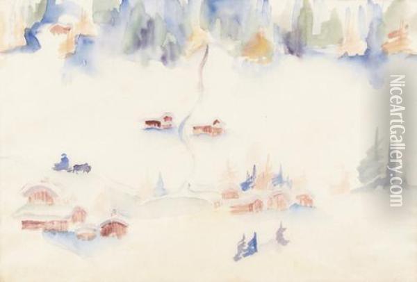 Winterliche Gebirgslandschaft Bei Davos. Oil Painting - Philipp Bauknecht