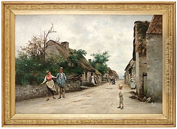 Byfejden Oil Painting - August Vilhelm Nikolaus Hagborg