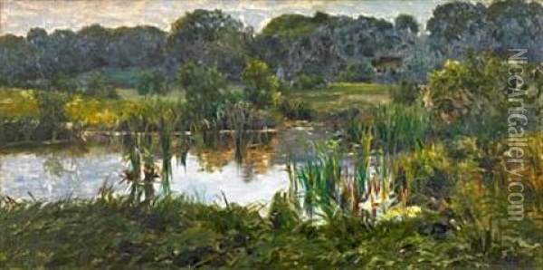 Landscape With A Small Lake Oil Painting - Carl Carlsen