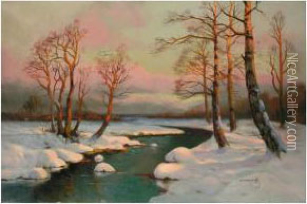Winterliche Flusslandschaft Oil Painting - Michail Markianovic Germasev