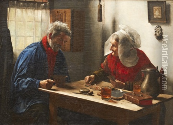 The Card Players Oil Painting - Edouard De Jans