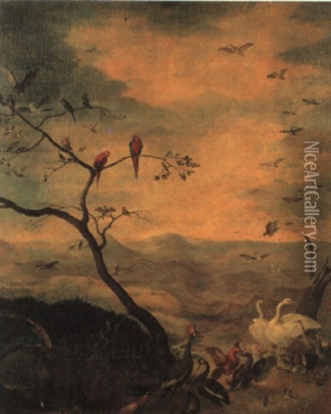 A Gathering Of Birds In An Extensive Landscape Oil Painting - Jan Brueghel the Elder