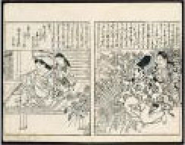 (shinpan) Bijin Ezukushi. Nouveau Recueil De Jolies Femmes. Oil Painting - Hishikawa Moronobu