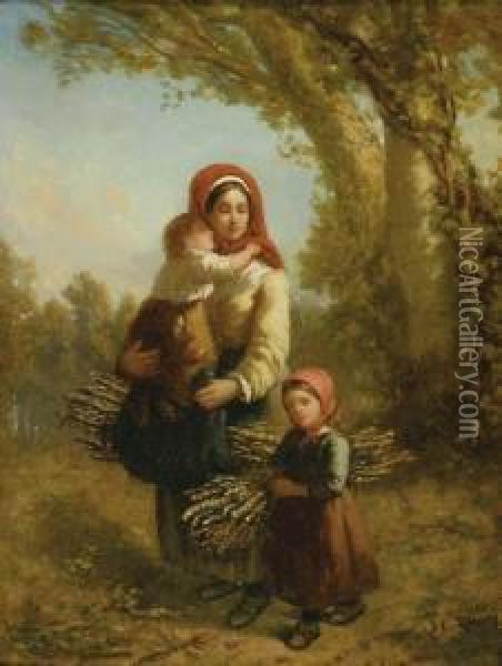 A Family Gathering Wood Oil Painting - James C. Thom