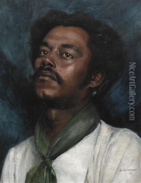 Portrait Of A Man With A Green Cravat Oil Painting - Joseph David Greenbaum