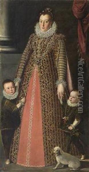 Portrait Of A Duchess Sforza And Her Sons Oil Painting - Scipione Pulzone
