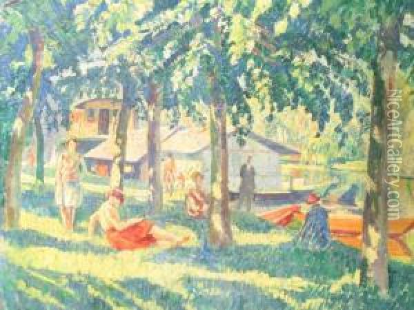 By A River Oil Painting - Rowley Smart