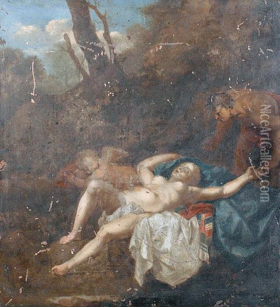 A Sleeping Nymph Oil Painting - Cornelis Van Poelenburch
