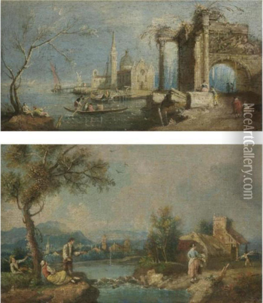 A Set Of Four Capriccio Scenes Of The Venetian Laguna Oil Painting - Francesco Zuccarelli