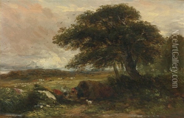 Landscape With A Gypsy Tent Oil Painting - David Cox the Elder