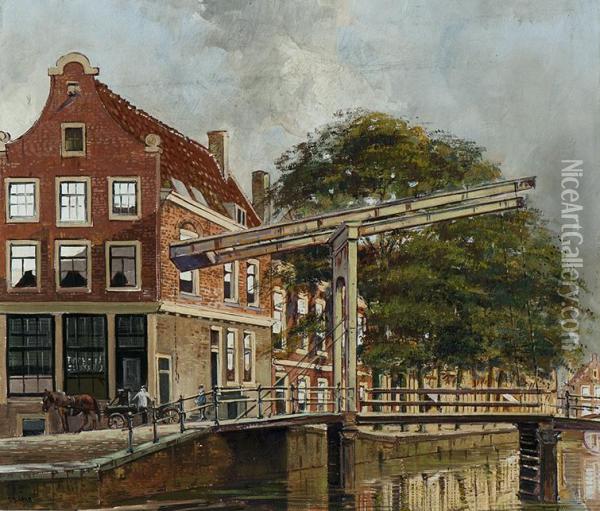 A View Of The Groenburgwal Andstaalstraat Oil Painting - Jan Hermanus Melcher Tilmes