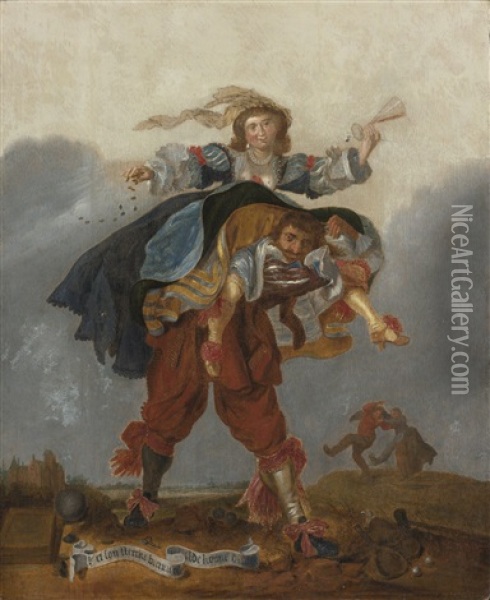 A Dutch Proverb: Het Syn Stercke Beene Die Weelde Kunne Dragen (only Strong Legs Carry Wealth) Oil Painting - Adriaen Pietersz van de Venne