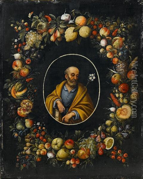 Saint Joseph Within A Garland Of Fruit Oil Painting - Peter Mathys Gillemans