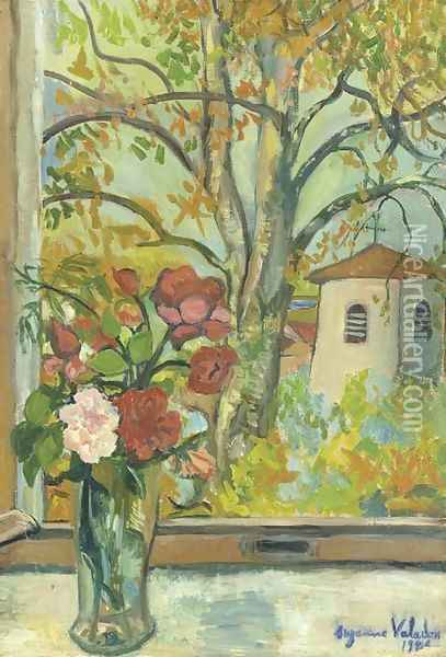 Bouquet de fleurs devant une fenetre a Saint-Bernard Oil Painting - Suzanne Valadon