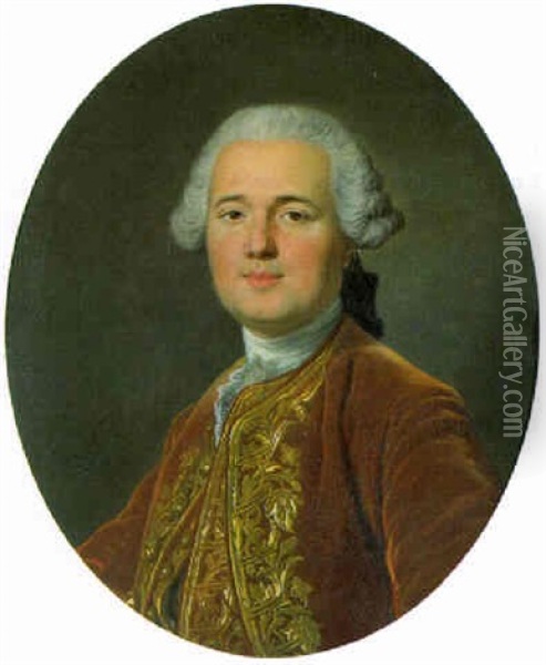 Portrait Of A Gentleman, Half-length, Wearing A Frock Coat With Gold Brocade Oil Painting - Louis Michel van Loo