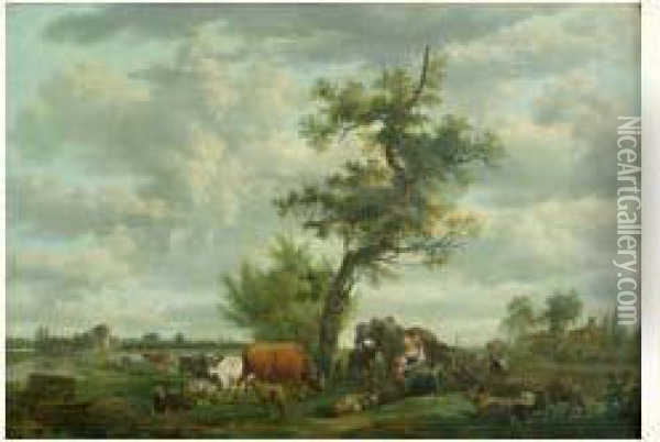 Bergers Dans Un Paysage Oil Painting - Jean Louis (Marnette) De Marne