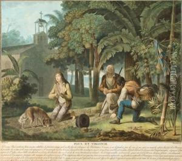 Paul Et Virginie Oil Painting - Charles-Melchior Descourtis