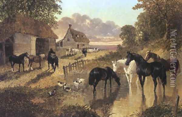 The Evening Hour Horses And Cattle Oil Painting - John Frederick Herring Snr