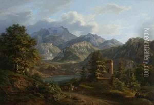 Ruine Und Schloss Am Fernsteinpass Oil Painting - Heinrich Adam