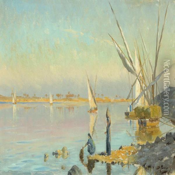 View Of The Nile Oil Painting - Peder Mork Monsted