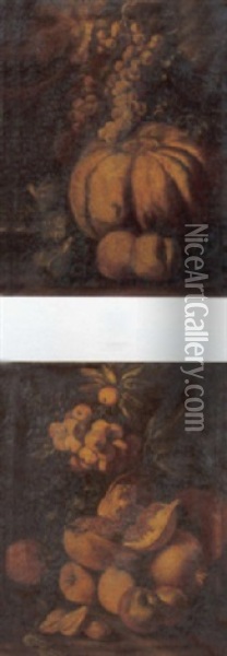 Una Zucca, Fichi, Uva Bianca E Pesche En Plein Air Oil Painting - Giovanni Paolo Castelli (lo Spadino)