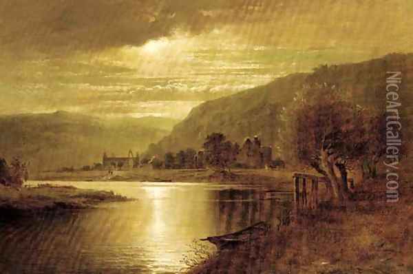 Tintern Abbey at sunset Oil Painting - William Crosby