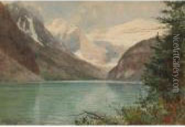Lake Louise, Canadian Rockies Oil Painting - Frederic Marlett Bell-Smith