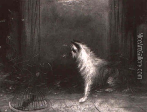 A Rat And A Terrier In A Stable Oil Painting - George Armfield