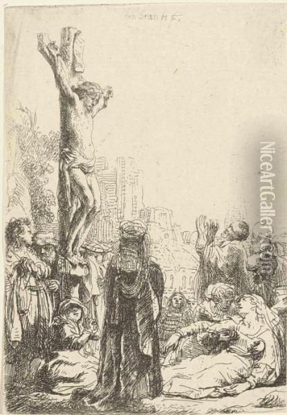 The Crucifixion: Small Plate Oil Painting - Rembrandt Van Rijn
