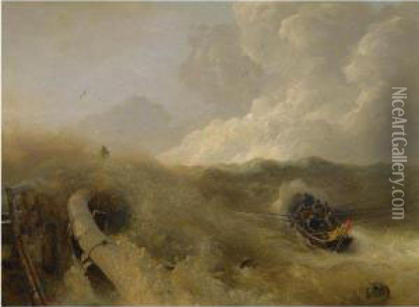 Mole Im Sturm (breakwater In A Storm) Oil Painting - Andreas Achenbach