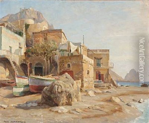 Coastal Scene From Capri Oil Painting - Axel Johansen