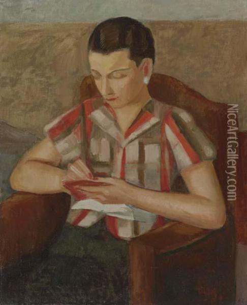 Retrato De Mujer Con Libreta Oil Painting - Angel Zarraga Arguelles