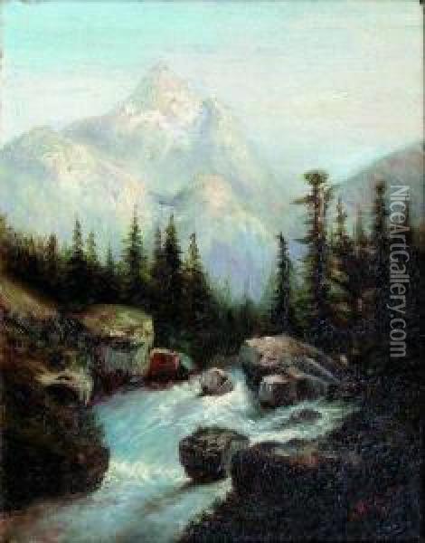 Torrent Dans Les Alpes Oil Painting - A.M. Voland