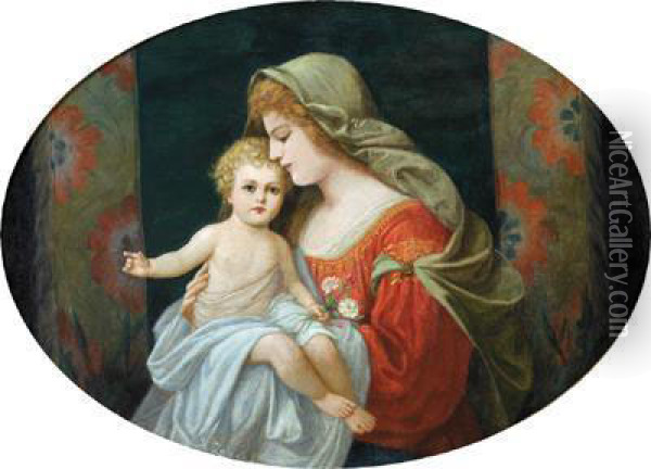 Mother And Child Oil Painting - Hans Zatzka