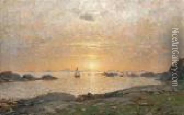 Sunset Over The Bay Oil Painting - Adelsteen Normann