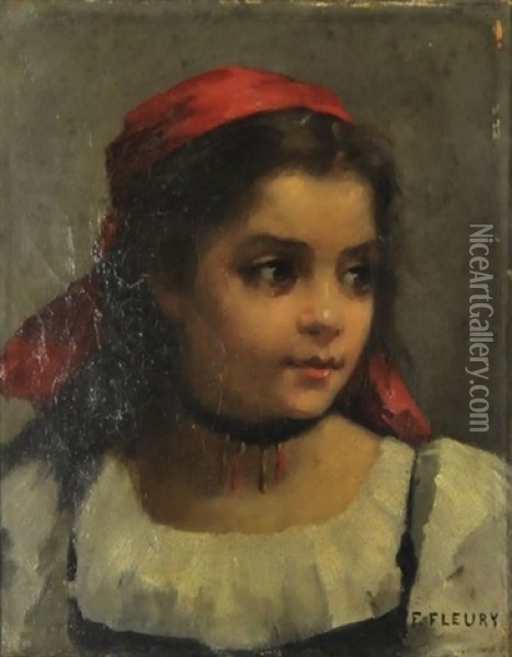 Jeune Femme Au Fichu Rouge Oil Painting - Fanny Laurent Fleury