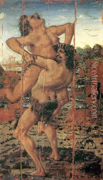 Hercules and Antaeus c. 1478 Oil Painting - Antonio Pollaiolo