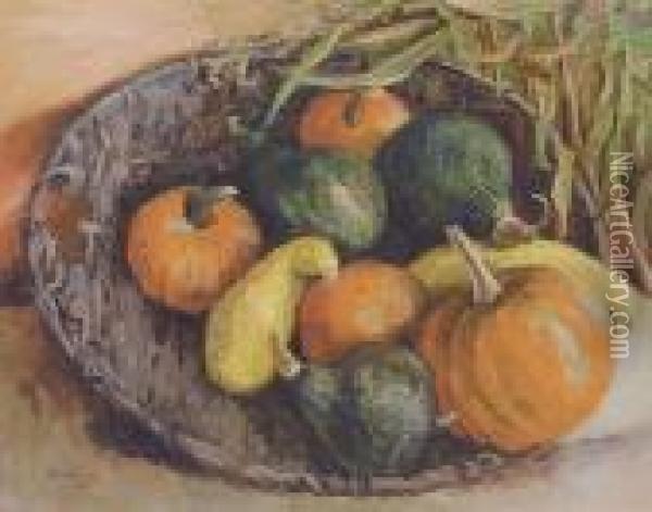 Gourds And Pumpkins In A Basket Oil Painting - Walt Kuhn