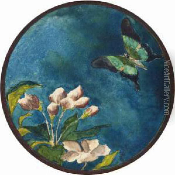 Apple Blossoms And Butterfly Oil Painting - John La Farge