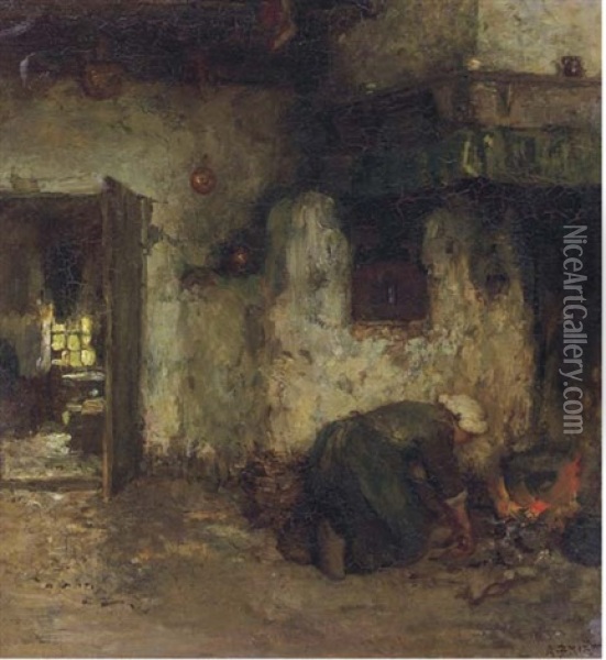 In The Kitchen Oil Painting - Arthur Henri Christiaan Briet