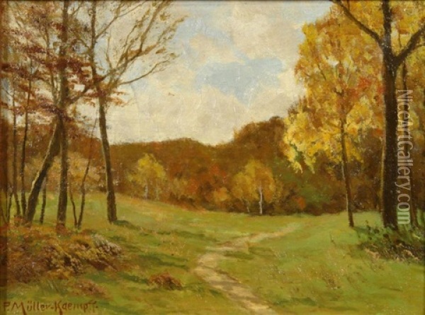 Stiller Herbsttag. Blick Auf Einsamen Pfad Am Waldesrand Oil Painting - Paul Mueller-Kaempff