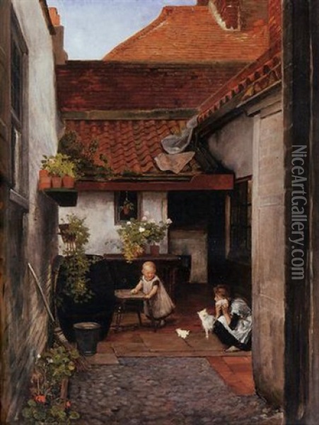 A Cottage Garden Oil Painting - William Frederick Yeames