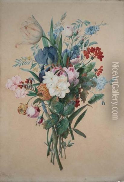 Un Bouquet De Fleurs Avec Des Tulipes, Des Iris Et Des Roses Oil Painting - Maestro Delle Residenze Sabaude