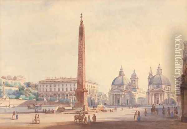 The Piazza del Popolo, Rome Oil Painting - Ippolito Caffi