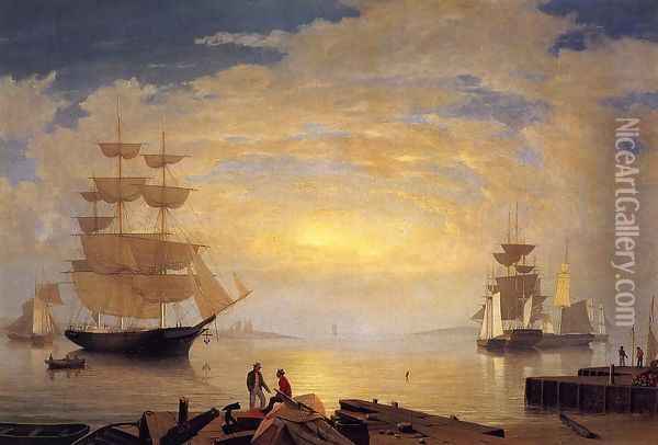 Gloucester Harbor at Sunrise Oil Painting - Fitz Hugh Lane