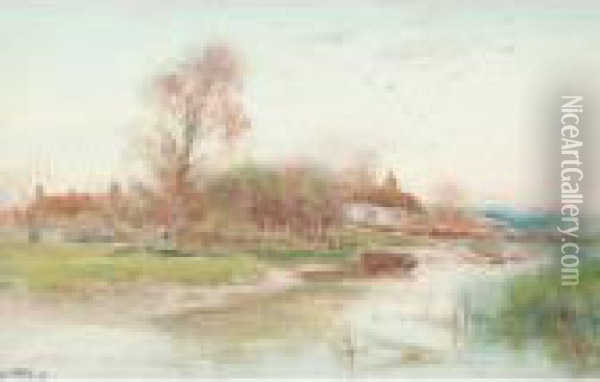 A River Scene With Boats, Landscape Beyond Oil Painting - Henry Charles Fox