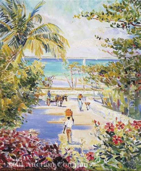 Caribbean Scene: Road To Market Oil Painting - Helen Sturtevant