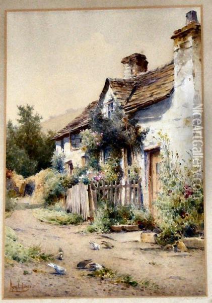 Cottage With Doves Oil Painting - Harry E. James