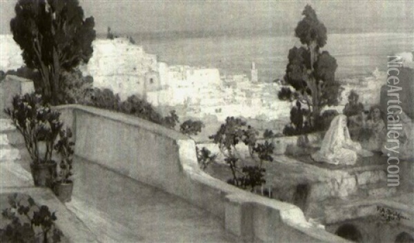 A Terrace In Algiers Oil Painting - Frederick Arthur Bridgman
