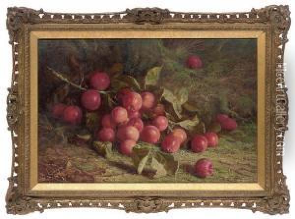 Siberian Crab Apples On A Mossy Bank Oil Painting - John Fitz Marshall